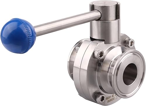 Miniatura 6 de Dernord 2 paquetes de válvula de mariposa sanitaria de 3.81 cm con abrazadera triple y mango de extracción, acero inoxidable 304, abrazadera triple