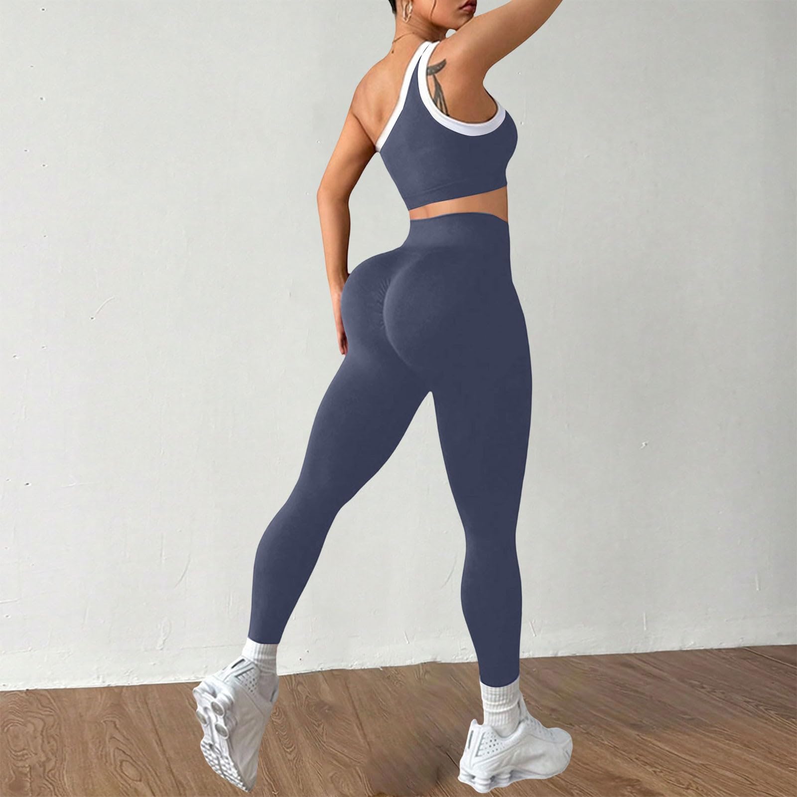 Completo da allenamento da donna, set da 2 pezzi, set da palestra senza cuciture con spalline monospalla | gilet casual comodo con top corto e leggings a vita alta, tuta sportiva per yoga, fitness