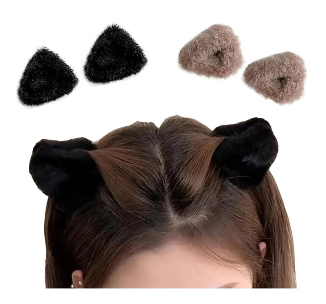 4 PCS Plush Cat Ears Hair Claw Clips Fuzzy Triangle Hair Clips Barrettes Forehead Hair Bangs Clip Headwear Halloween Cosplay Costume Hair Accessories for Women