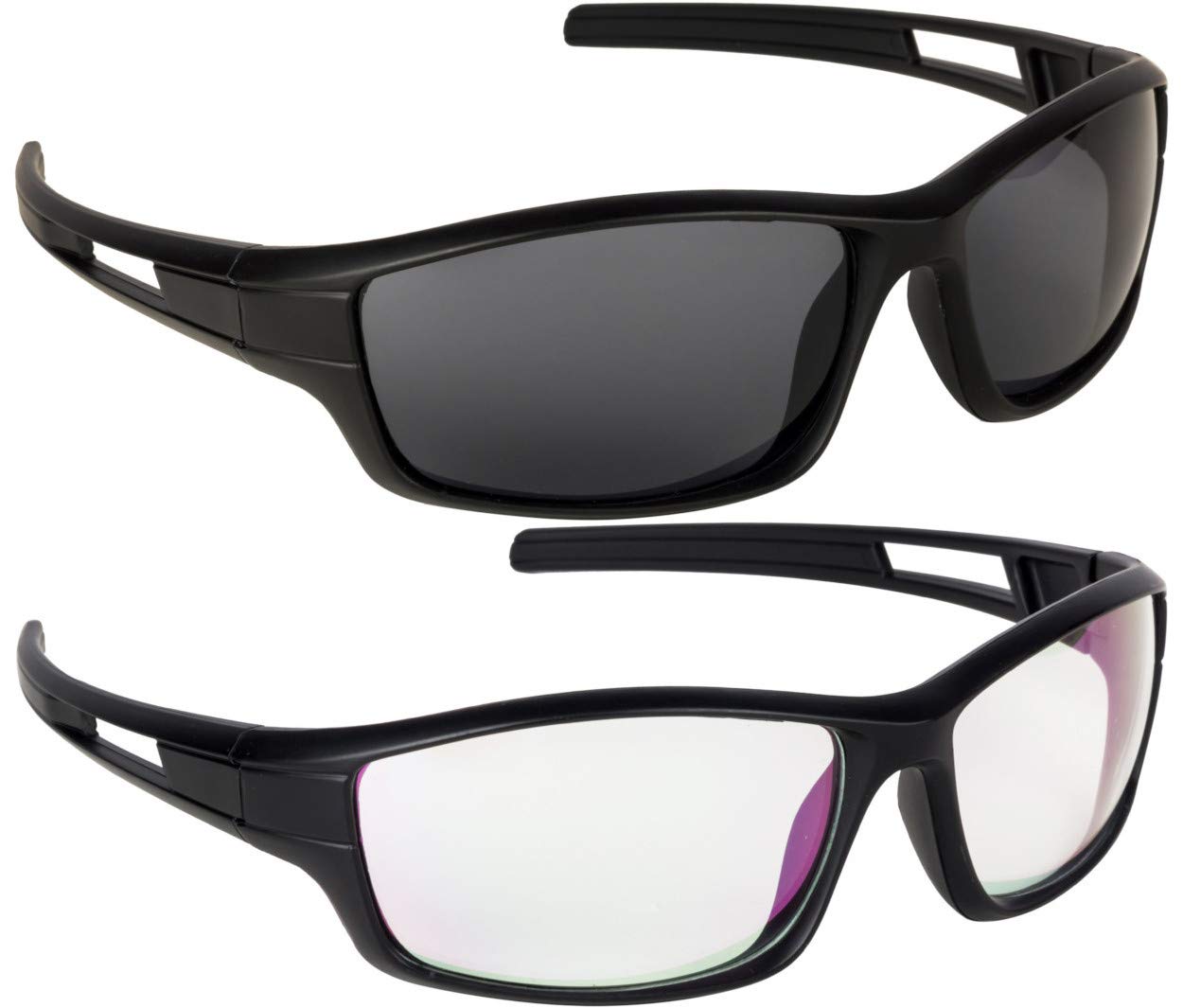 NuVewCombo Pack of 2 Unisex Sunglasses With Pouch - (Black-Clear Lenses | Free Size | UV Protected)