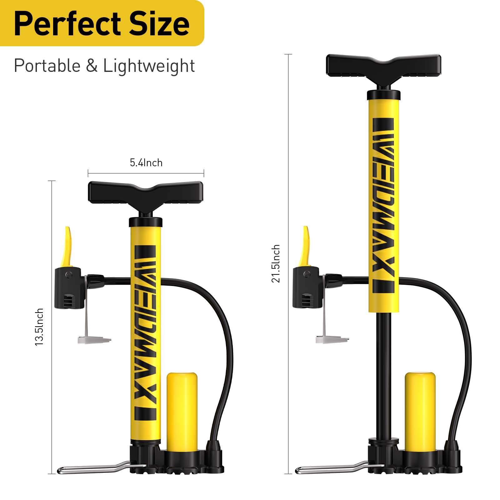 Bike Pump Portable, Bike Tire Inflator, Bicycle Hand Air Pump with Presta and Schrader, Ball Pump Inflator Bicycle Floor Pump Suitable for Baby Stroller Tires, Balls, Road and Mountain Bikes