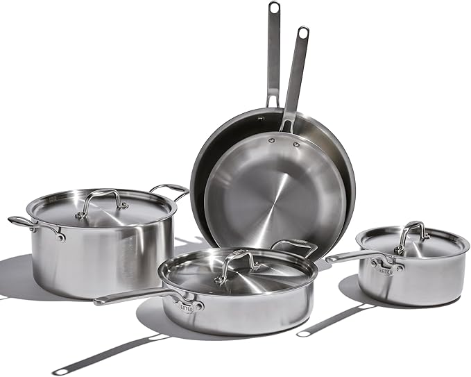 Eater x Heritage Steel 8 Piece Core Set | Made in USA | 5 Ply Fully Clad Stainless Steel Cookware Set | Stay Cool Handle Design | Induction Cookware Set | Non Toxic Cookware Set | Cook like an Eater