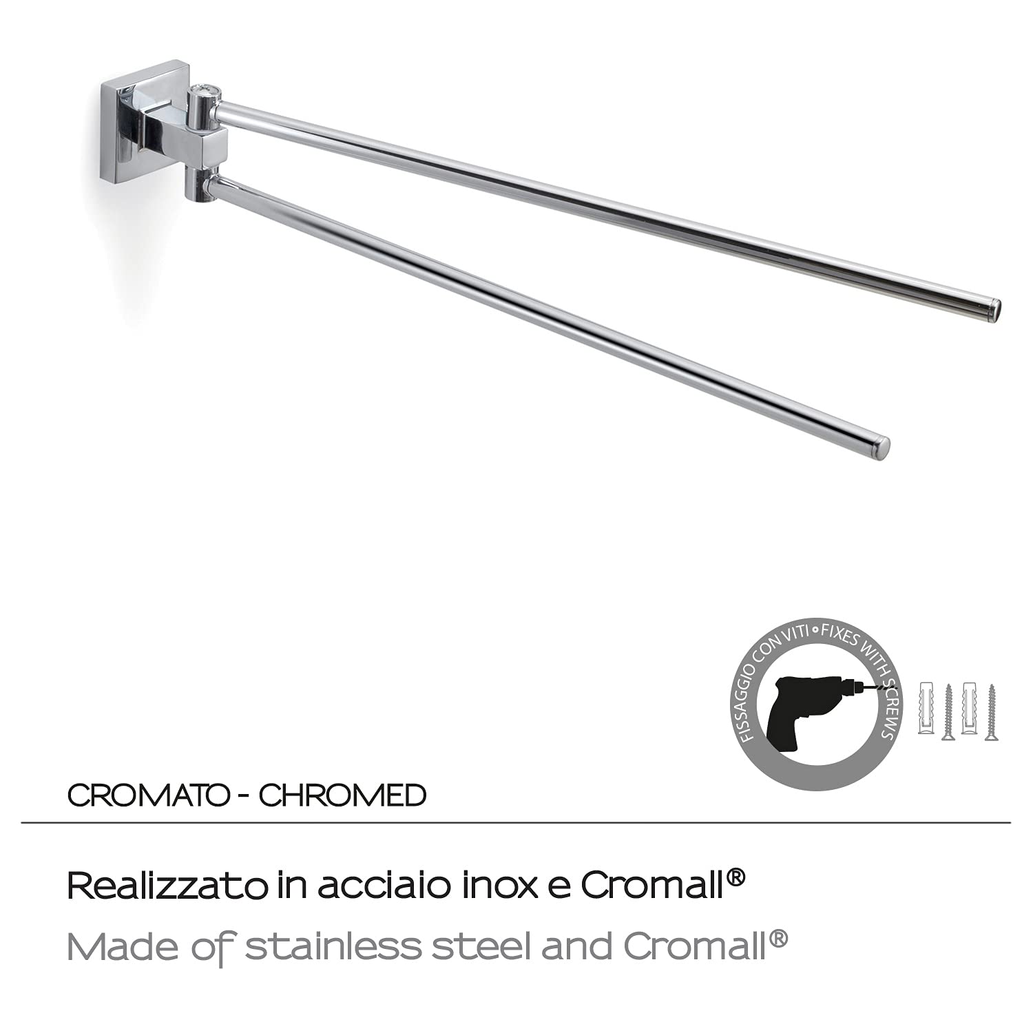 Gedy Olimpo Double Towel Rail, Stainless Steel, Chrome, 37.9 x 4.8 x 5.1 cm, 37,9x4,8x5,1 - Image 3