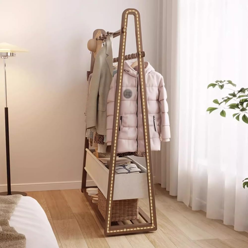Massivholzgarderobe mit Rollen, mobiles Aufbewahrungsregal für Eingangsbereich und Schlafzimmer, Hängeorganizer mit Stofftasche, freistehender Kleiderständer für Flur und Eingangsbereich.