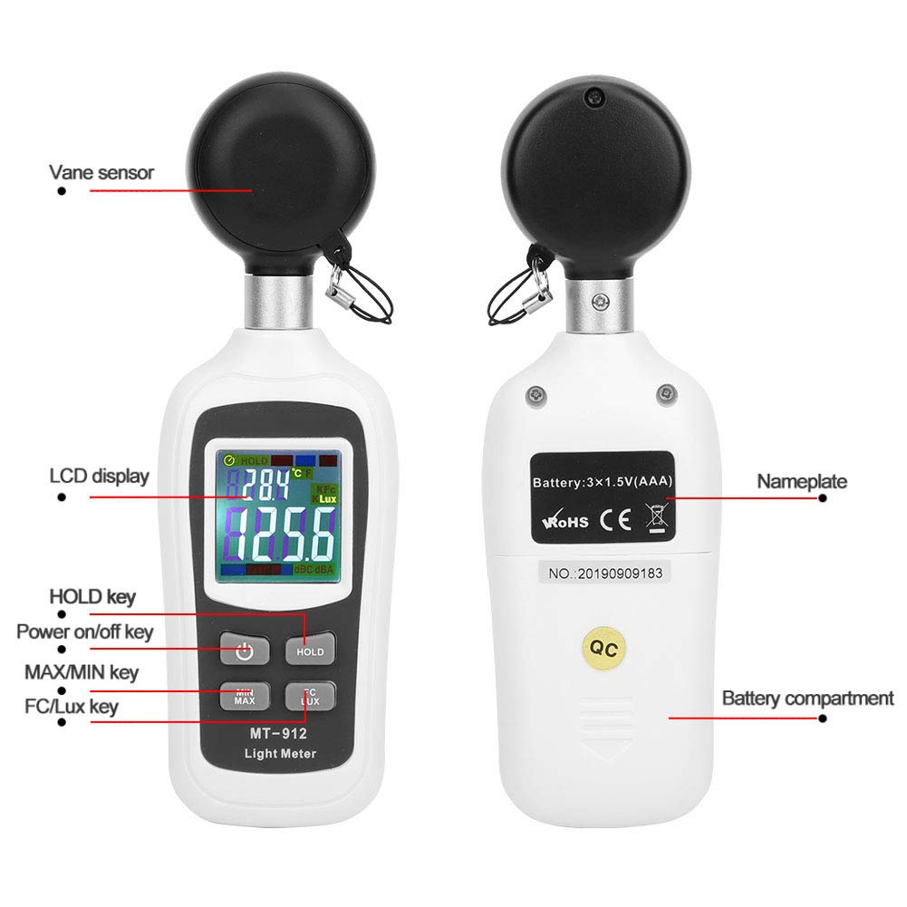 Misuratore di luce e temperatura digitale portatile da 0-20000 Lx ad alta precisione - Fotometro e luxmetro LCD a colori retroilluminato per la gestione della manutenzione
