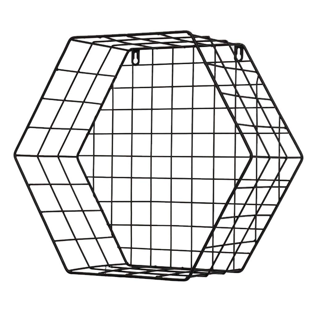 Étagère de rangement murale hexagone en fer noir pour salon et entrée