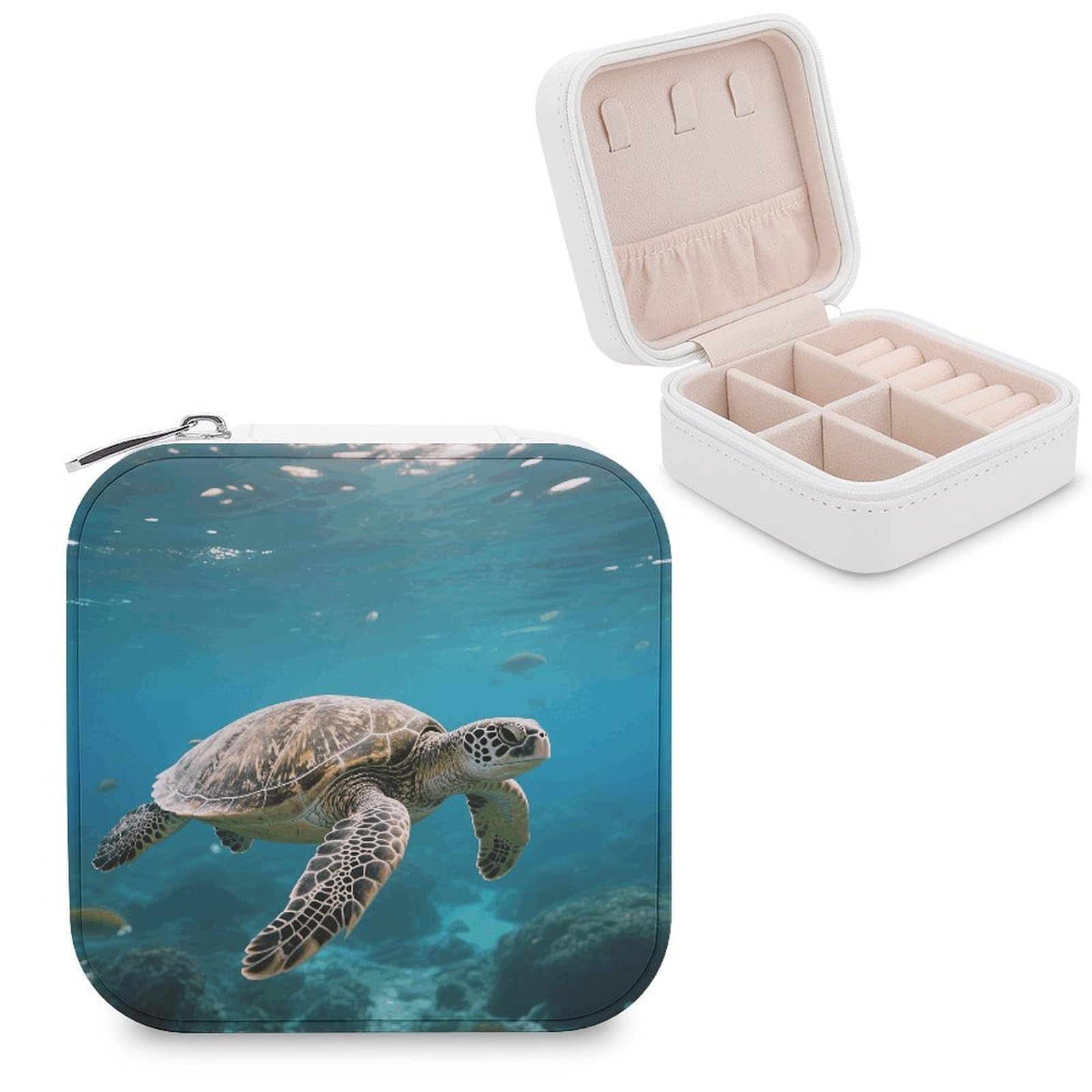 VstaDank Sea Turtles Jewelry Box for Women Jewelry Organizer Storage Case with Zipper Mini Travel Jewelry Case Cute Trinket Organizer Leather Portable Jewelry Storage Box