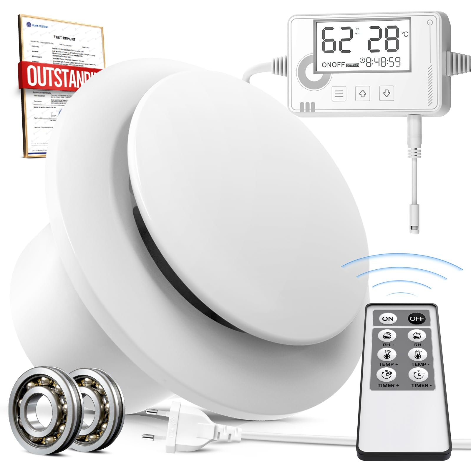 BUMSOU Extractor de BaƱo 100mm con Control Remoto, Sensor de Humedad y Temperatura, Temporizador, Ventilador Extractor de Aire Silencioso, Pantalla en Tiempo Real para BaƱo, WC y Cocina