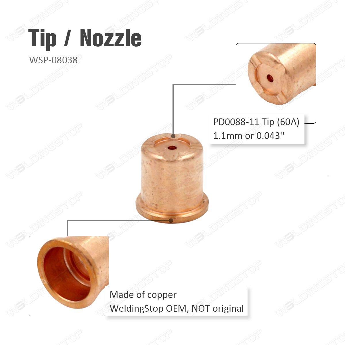 PR0016 PD0088-11 - Boquilla de punta de electrodo para consumibles de antorcha Trafimet CB50 PKG-20