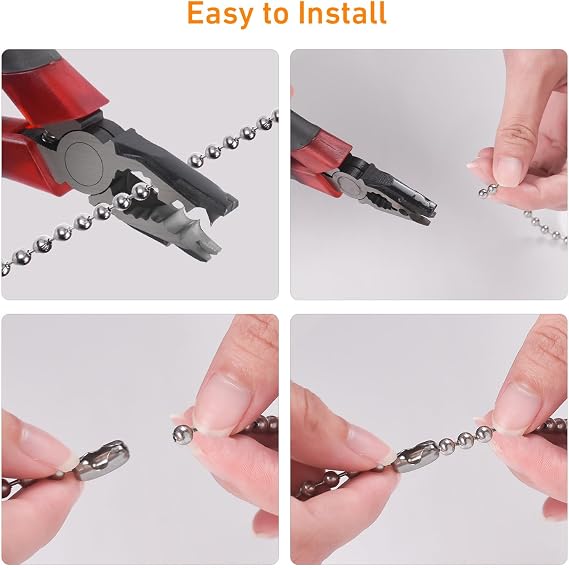 10M Stainless Steel Ball Chain with 10 Connectors - 4.5mm Bead Chain for Vertical Window Blinds, Roller Shades, Fan Pull & DIY Project | 304 Rustproof, 33ft, Adjustable Length