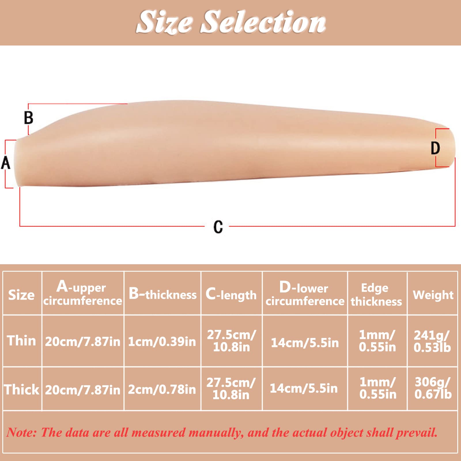 Manicotto per Polpaccio in Silicone, 1 Paio Vitello Finto in Silicone Manicotto in Silicone per Gambe Manicotto Del Braccio Falso In Silicone per Gambe a Forma di Ortesi, Cicatrici, Tatuaggi