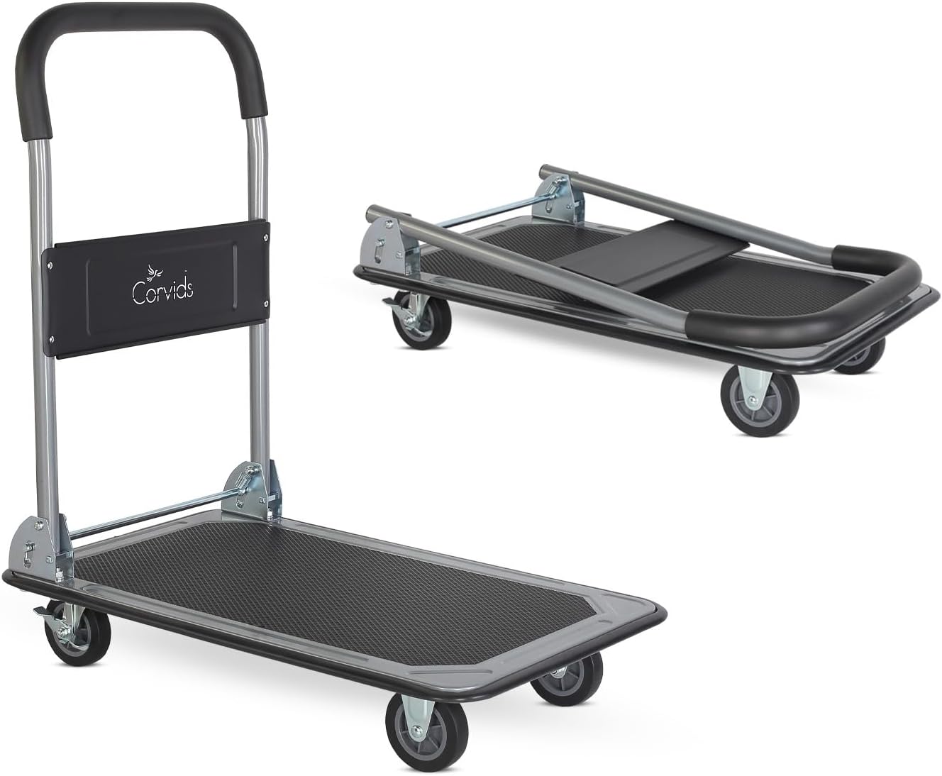 Corvids 150 Kg Portable Folding Metal Hand Platform Trolley | 2-Year Warranty | Hand Truck with 360° Rotating & Locking Wheels for Home & Warehouse Use