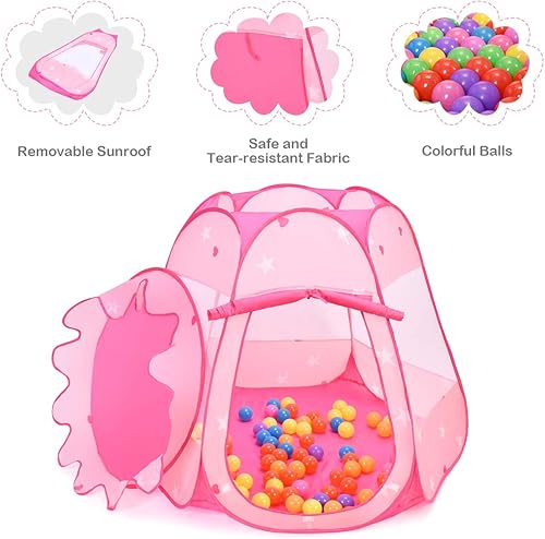 Miniatura 2 de Costzon Tienda de campaña desplegable de princesa con 100 bolas incluidas, tienda de campaña plegable portátil para niños con bolsa de transporte,