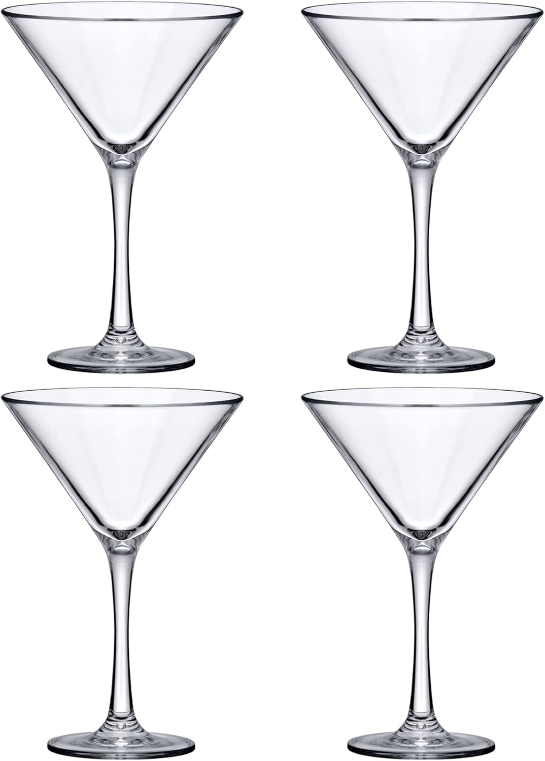 Amazing Abby - Vesper - 10-Ounce Plastic Martini Glasses (Set of 4), Plastic Cocktail Glasses, Reusable, BPA-Free, Shatter-Proof, Dishwasher-Safe, Perfect for Poolside, Outdoors, Camping, and More