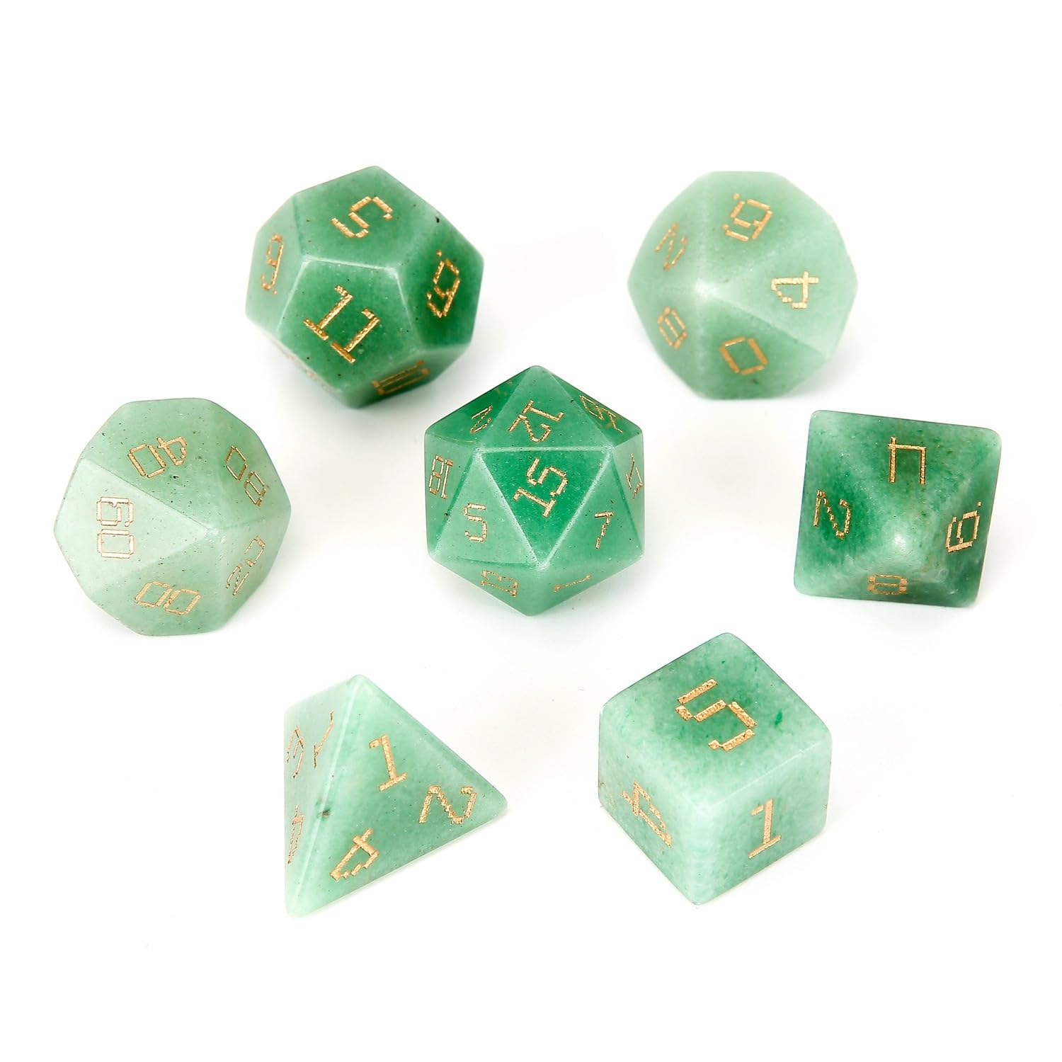 Set di 7 dadi per DND con pietre preziose naturali, avventurina verde, dadi per giochi di ruolo D&D, set di dadi con gemme di cristallo DND, set di dadi poliedrici per giochi di ruolo da tavolo, verde