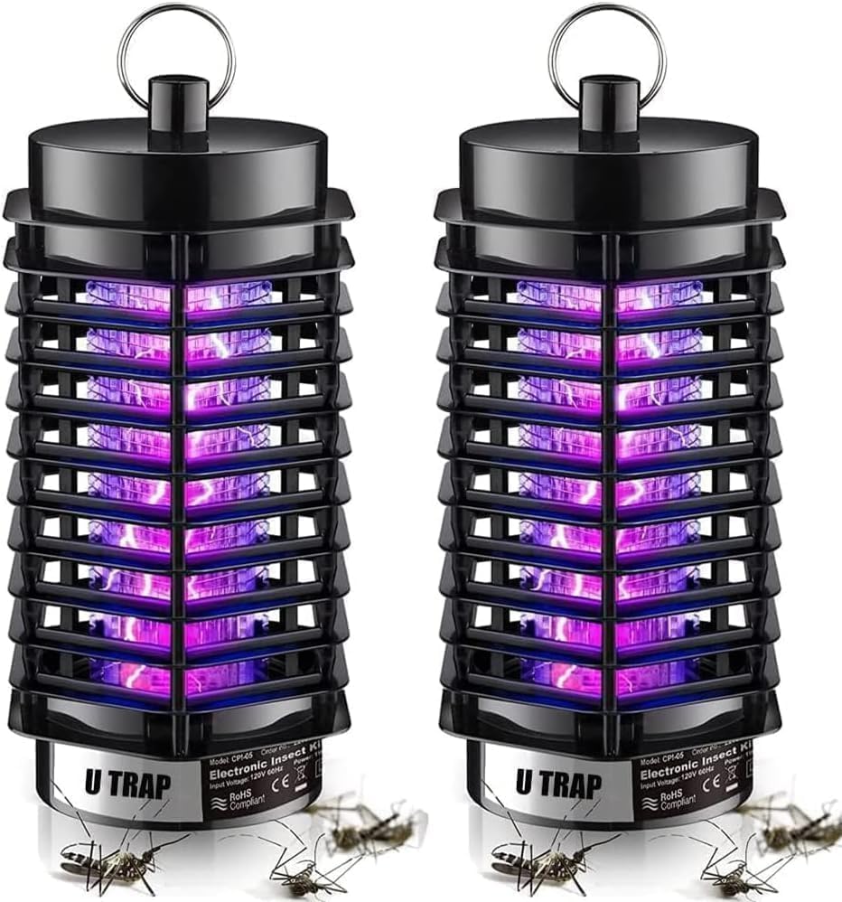 Bug Zapper, 3000V High Powered Mosquito Fruit Fly Zappers Killer, Insect Fly Swatter Zapper Mosquito Trap Outdoor, Fly Traps, Gnat Killer for Indoor, Home, Garden, Backyard (2Pc-Black)