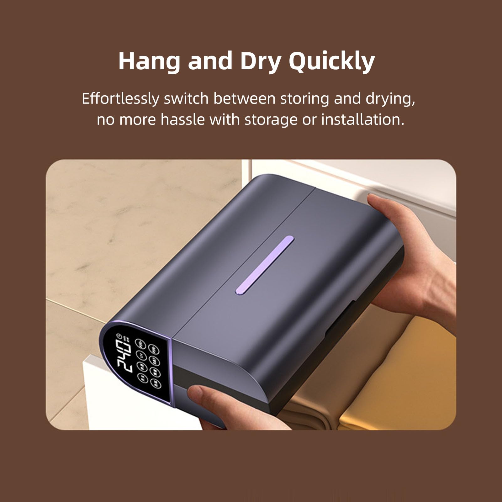 Secadora de Ropa de Secado Rápido, Continuo y Lento con Iones Negativos, Luz Violeta y Control Inteligente para el Hogar, Viajes, Vehículos Recreativos y Apartamentos (Gris)