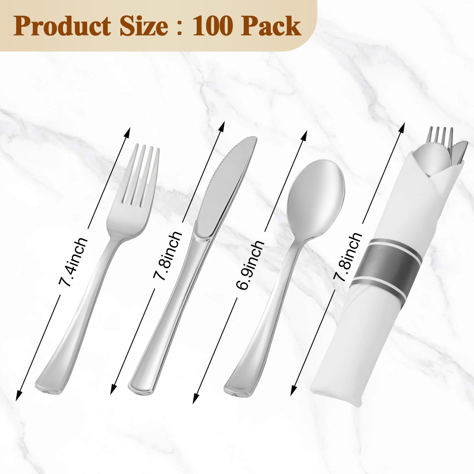 Disposable Silverware Set - 100 Forks, Knives, Spoons -3 Disposable Silverware Set - 100 Forks, Knives, Spoons -3