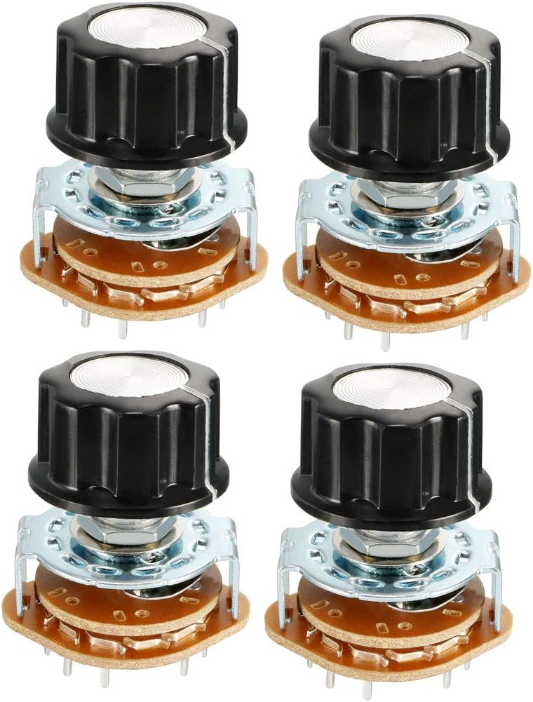 uxcell 2P6T 2 Pole 6 Throw 1Deck Band Channel Rotary Switch Selector with Plastic Knob 4Pcs