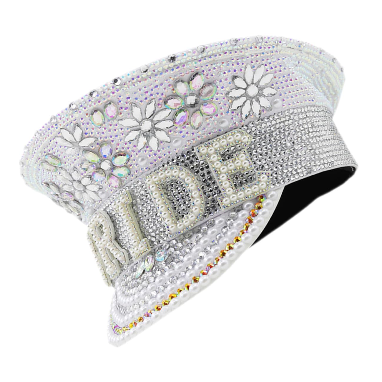 HOMSFOU Sombrero de Color Claro para Novia Gemas de Imitación, Tamaño Ajustable, Gorra Plana para Despedida de Soltera y Fiestas de Playa, Accesorio Elegante para Boda y Eventos Sociales