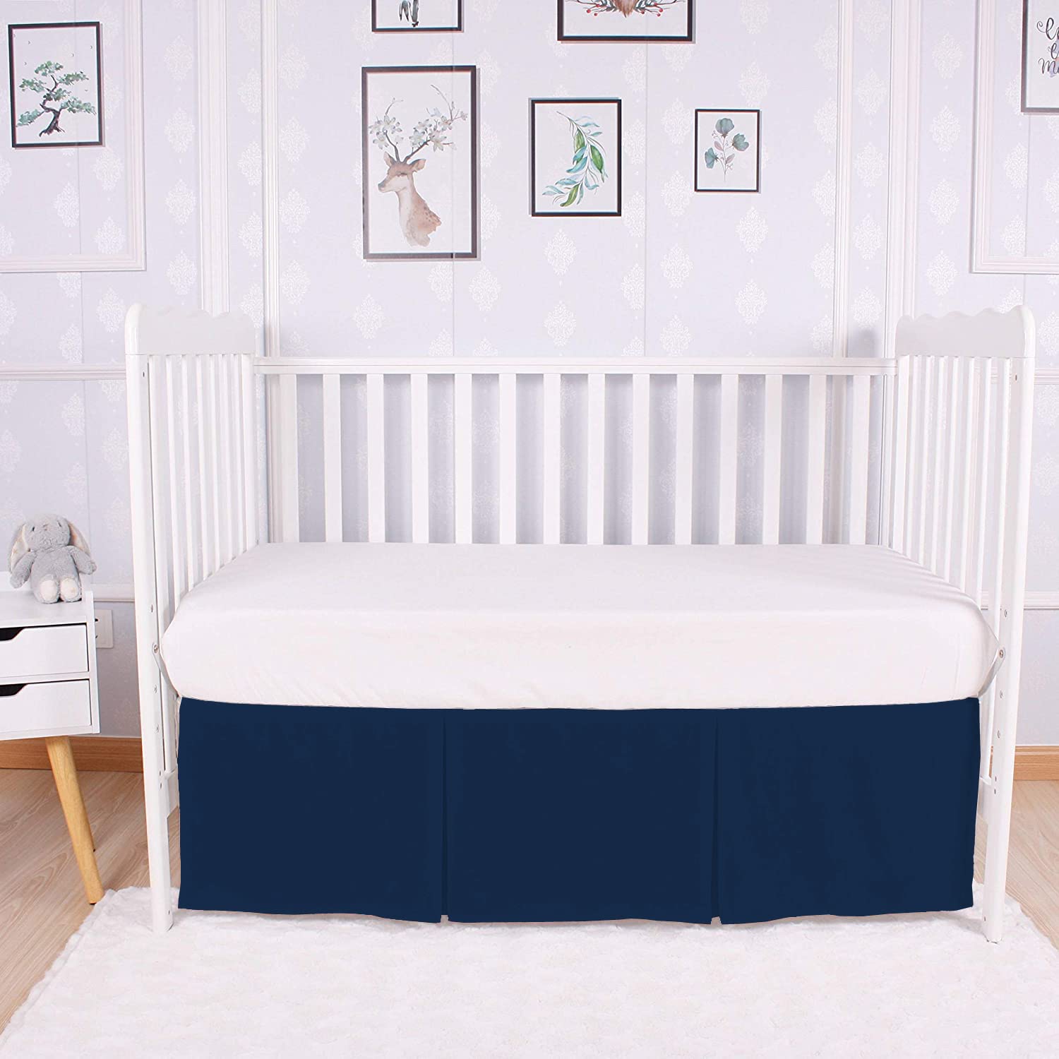 Box Pleated Crib Bed Skirt Premium 100% Cotton 800 Thread Count Nursery Crib Toddler Bedding Crib Bedskirt for Baby Boys or Baby Girls, (28" x 52") + 16" Drop Lenght - Navy Blue Solid