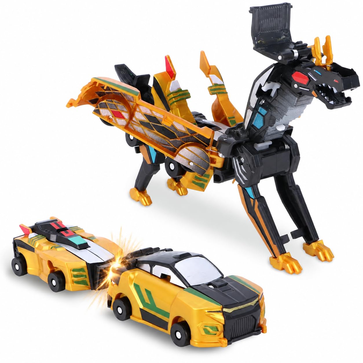 2-in-1 Collision Transforming Dinosaur Car Toy, 2 Magnetic Cars, Ages 3+