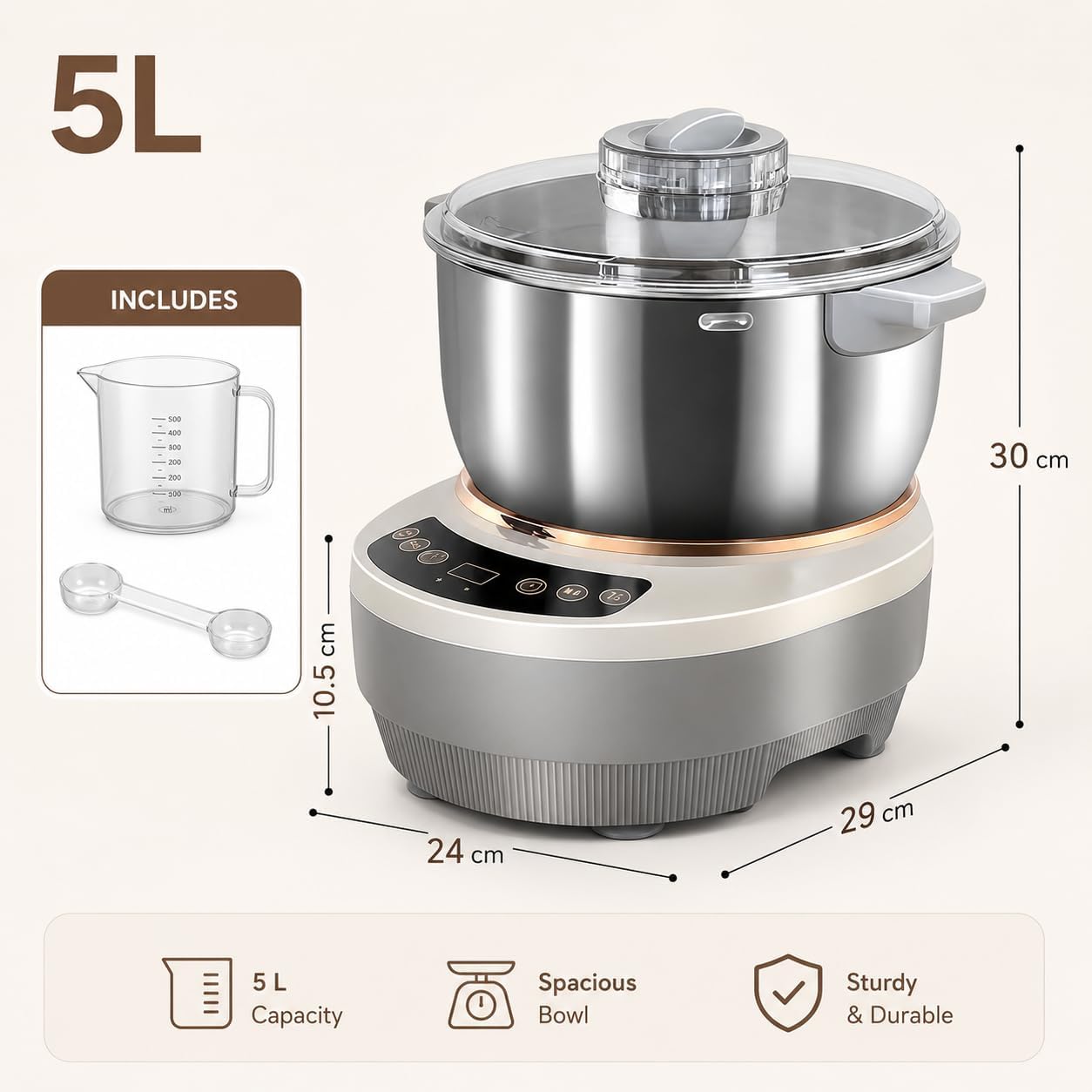 Máquina para hacer masa con fermentación, cuenco de acero inoxidable de 5 L