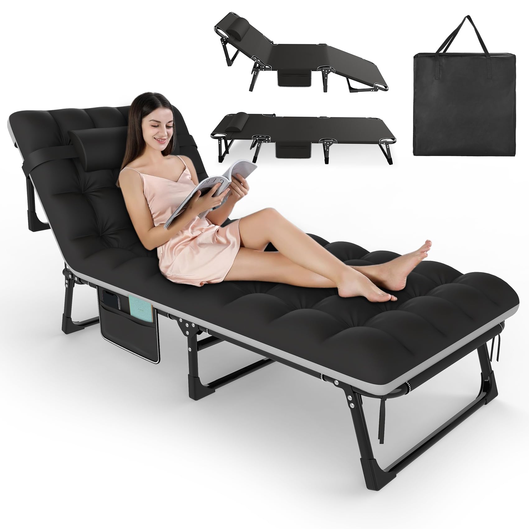 Slendor 3 in 1 Folding Camping Cot Bed, 5 Positions Adjustable Patio