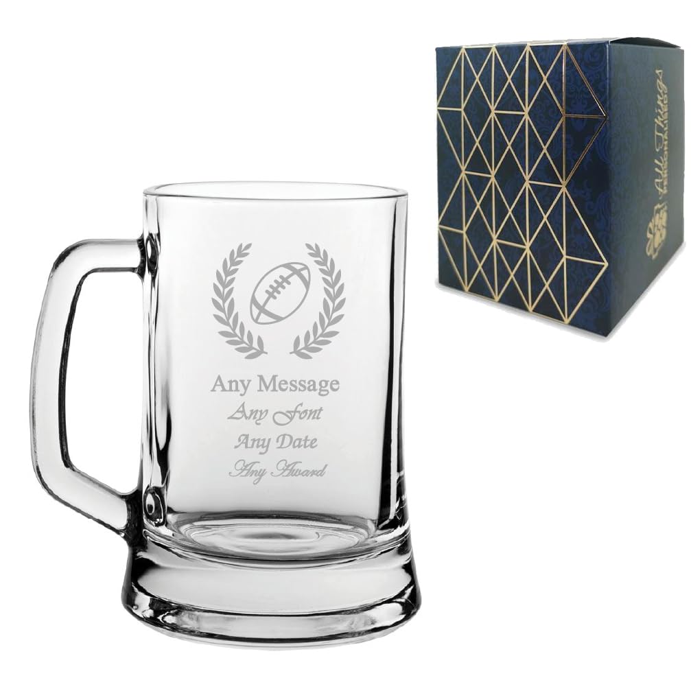 Personalised Engraved Glass Award - Rugby Award - Custom Text - 470ml or 16.7oz Tankard - Ideal for Events, Club Events, Tournament Wins, Player Recognition