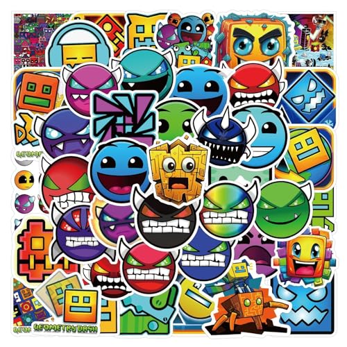 50pcs Geometry Dash Game Stickers for Water Bottles, Fun Game Waterproof Vinyl Decals for Kids Teens Laptop Computer Keyboard Skateboard Bike Car Motorcycle Travel Case