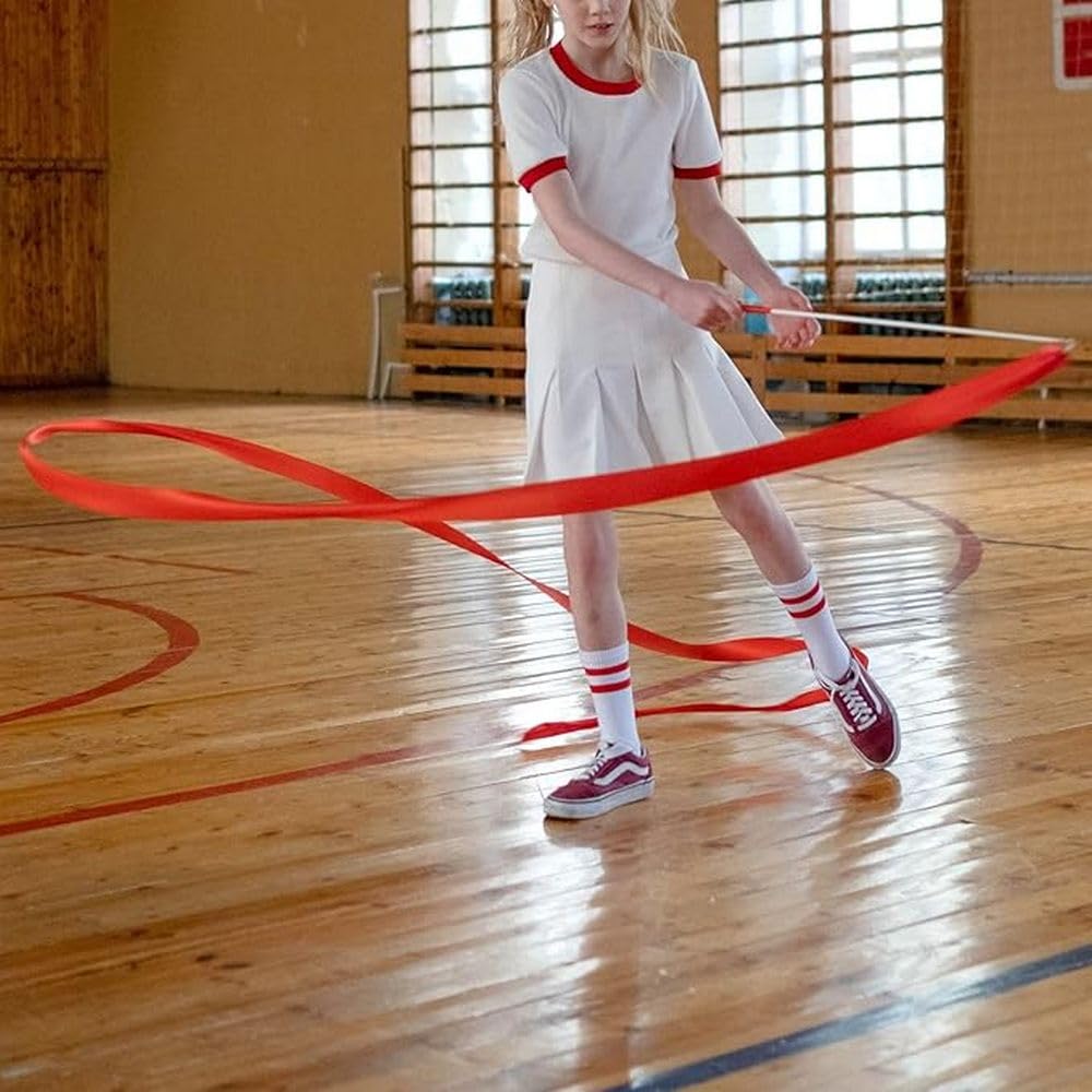 Hello Orient - Ruban gymnastique rythmique 4 mètres Rouge – Bâton inclus | Ruban Satiné Danse Gymnastique enfant ou adulte | Accessoire GR initiation, danse, twirling, entraînement artistique