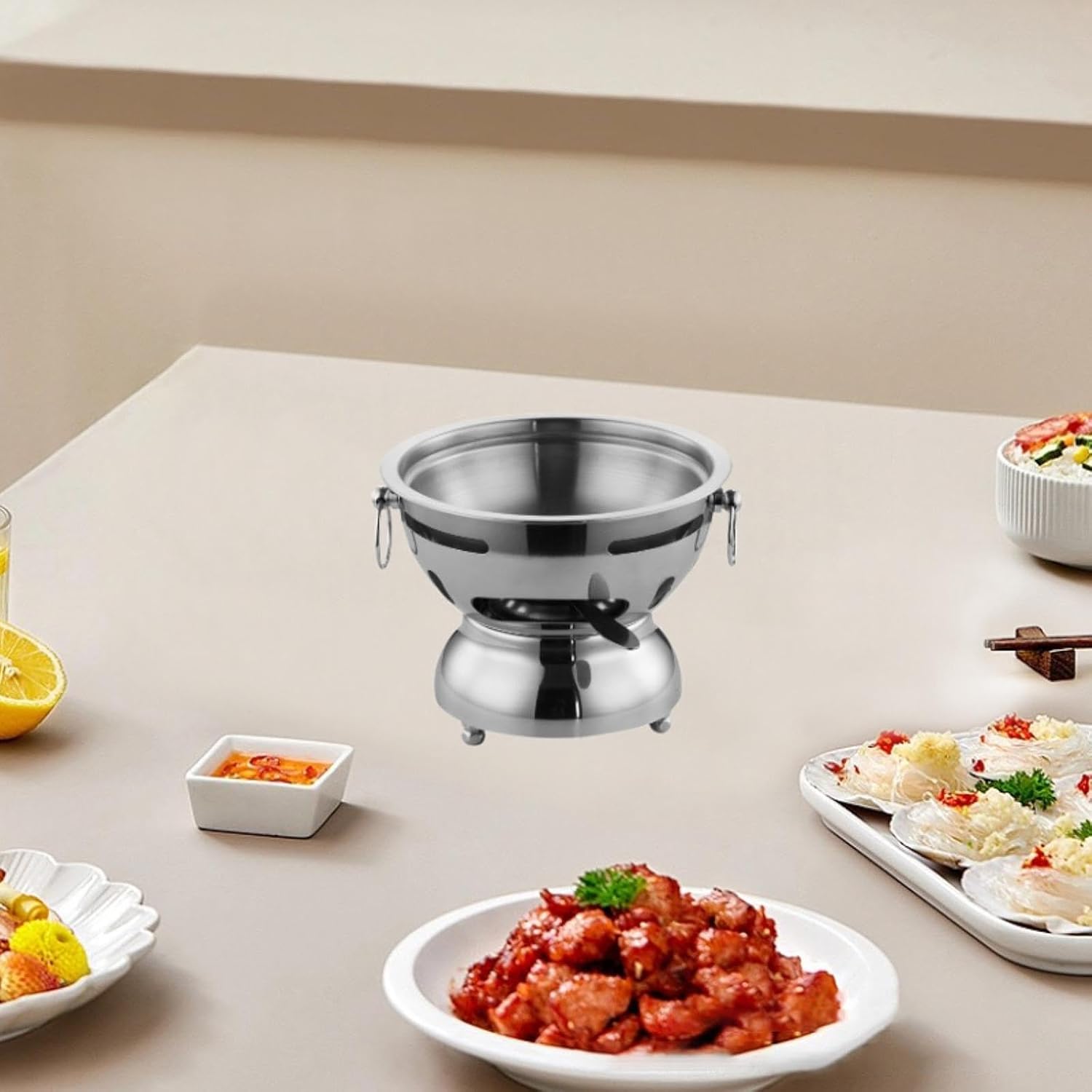 Mini Hot Pot Stainless Steel Hot Pot Stockpot with Handle Portable Traditional Chinese Hot Pot Small Hot Pot for Camping Home, silver, M
