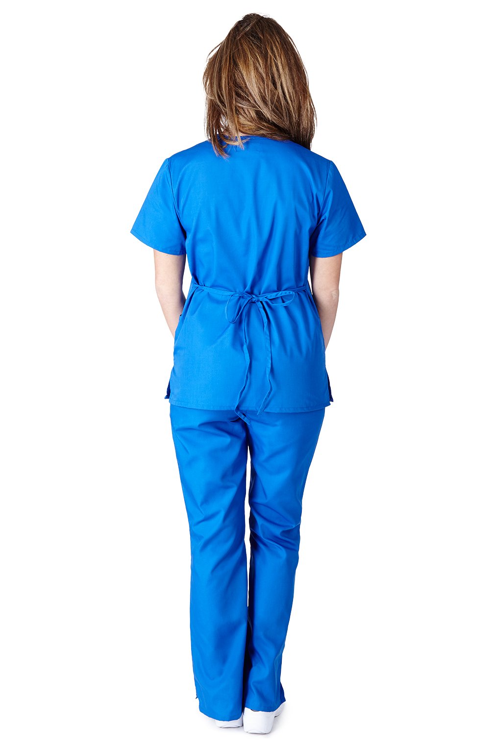 Natural Uniforms Mock Wrap Women's Medical Work Wear Top and Pants (Medium, True Royal Blue)