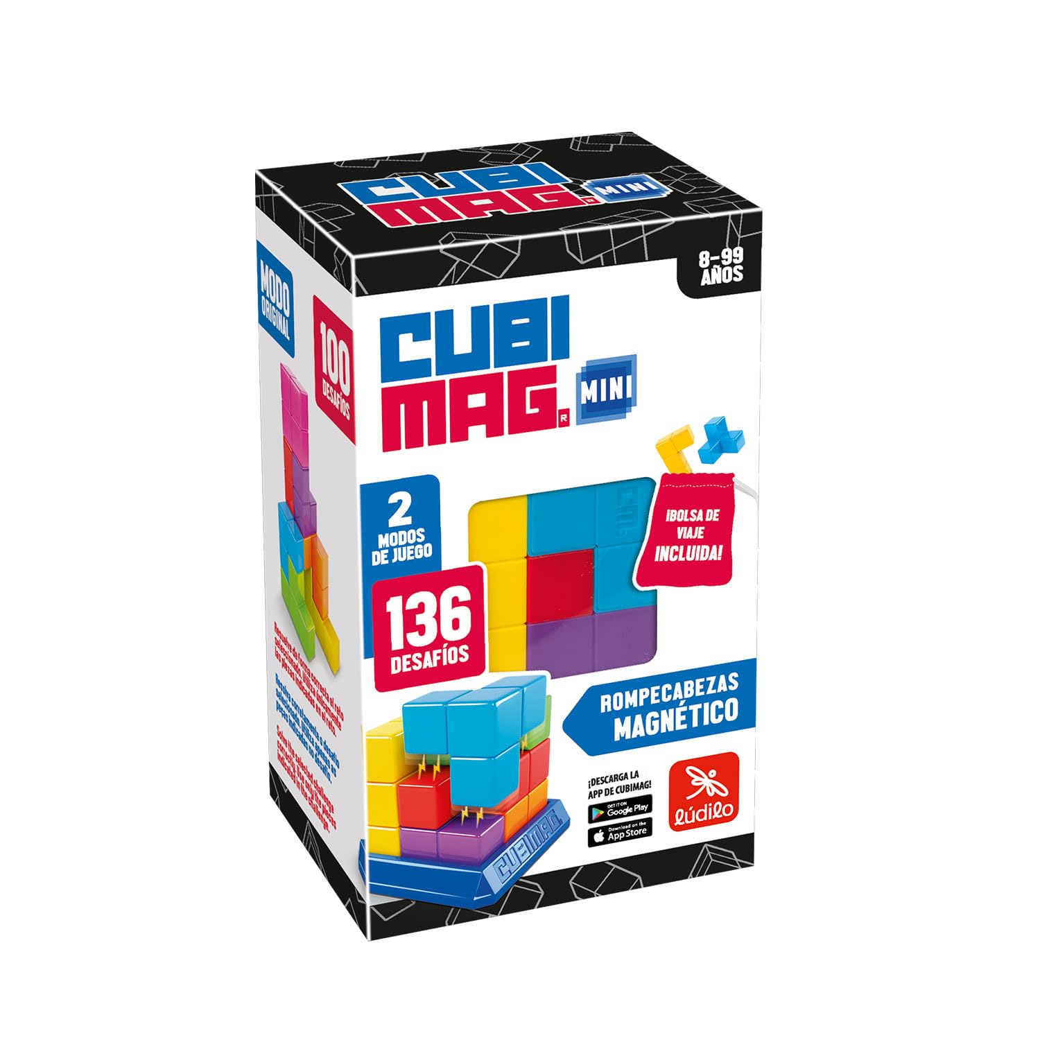 Ludilo - Cubimag Mini | Juego Mesa 8 Años O Más | Rompecabezas Adultos con 2 Modos De Juego | Juegos De Mesa Adulto | Juegos De Ingenio con 136 Desafíos