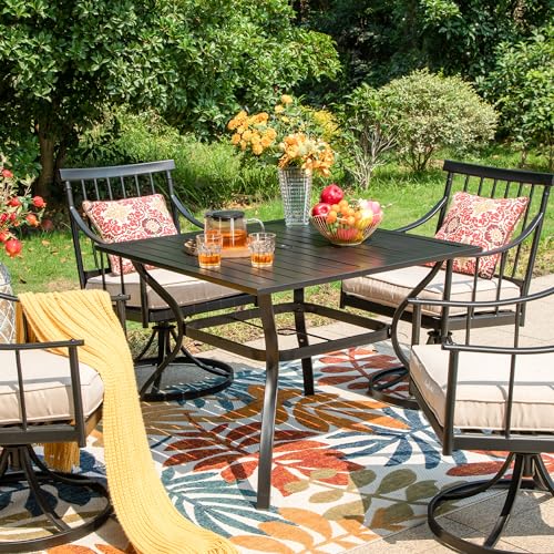 Phi Villa E02GF070105903-TC 37 Inch Patio Table For 4, Metal Outdoor Dining Table With E-Coating, Square Steel Slated Outdoor Table thumb #1