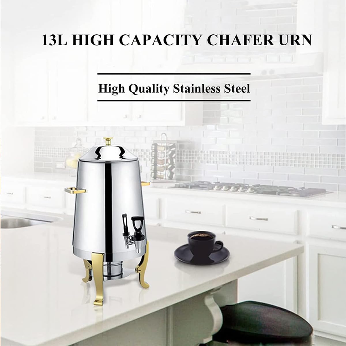 28 Cup Percolator Hot Water Dispenser, Stainless Steel, Dual Heating, Leak-Free Spout, for Tea & Coffee