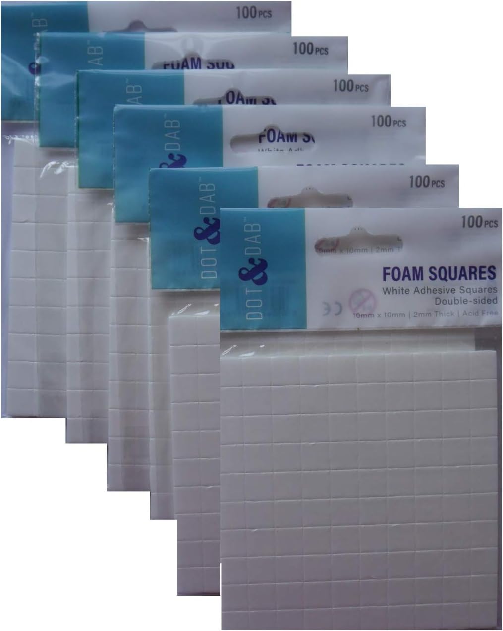 Dovecraft 3D Foam Squares, 6 X packs 10x10mm, double sided adhesive