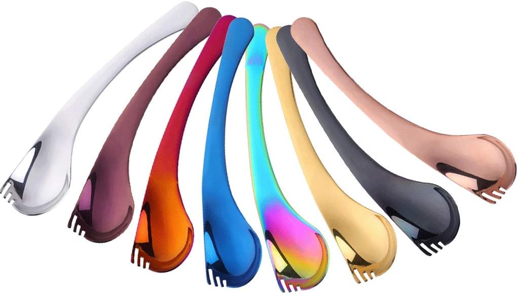 Tablespoons Stainless Steel Multifunction Colorful Fork and Spoon Combo Cutlery, Spaghetti Salad Dessert Steak Heavy Duty Flatware Sets(8 Piece Set),7.1in *1.7in Serving Spoon