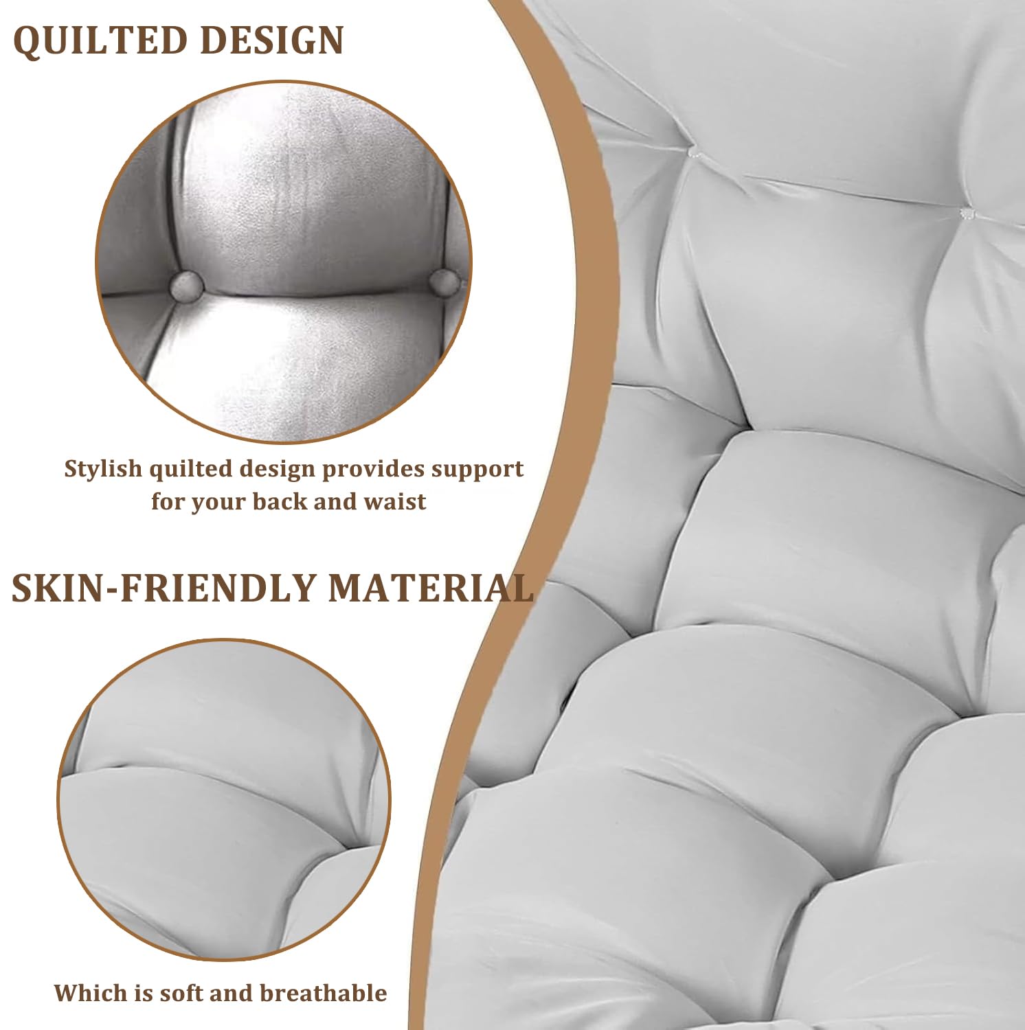 Genérico Cojín para Silla Colgante De Exterior, Cojín De Jardín,Cojín Lavable para Mecedora, Cojín para Columpio Colgante, Engrosado Cojín para Asiento De Cesta Colgante,Blanca