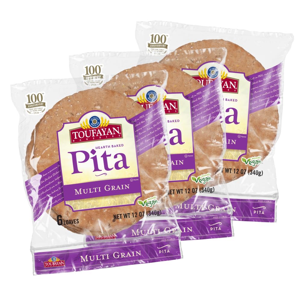 Toufayan Multigrain Pita Bread – Soft Hearth-Baked Pocket Pita | Freeze on Arrival | 3 Pack (18 Pitas Total)