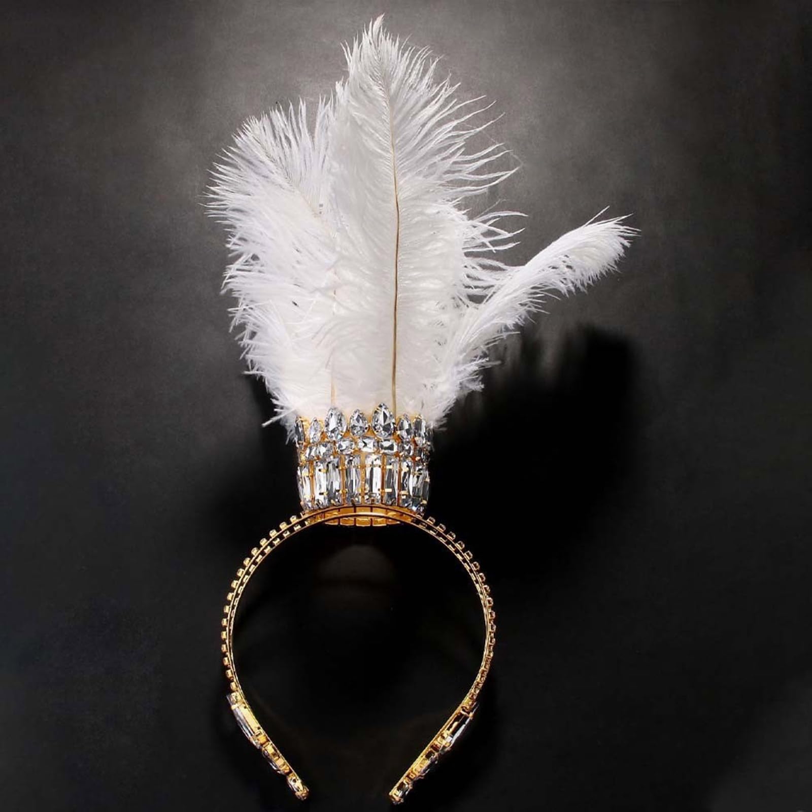Elegante fascia per capelli con piume, con strass robusti, accessorio per capelli stravagante, portatile, accessorio per capelli da donna Trendyt