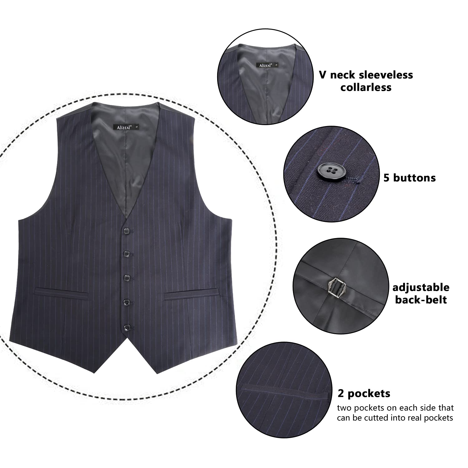 Alizeal Chaleco de negocios con estampado de rayas para hombre