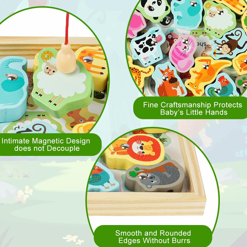 Vicloon Wooden Fishing Game, 19pcs Magnetic Fishing Game - Image 3