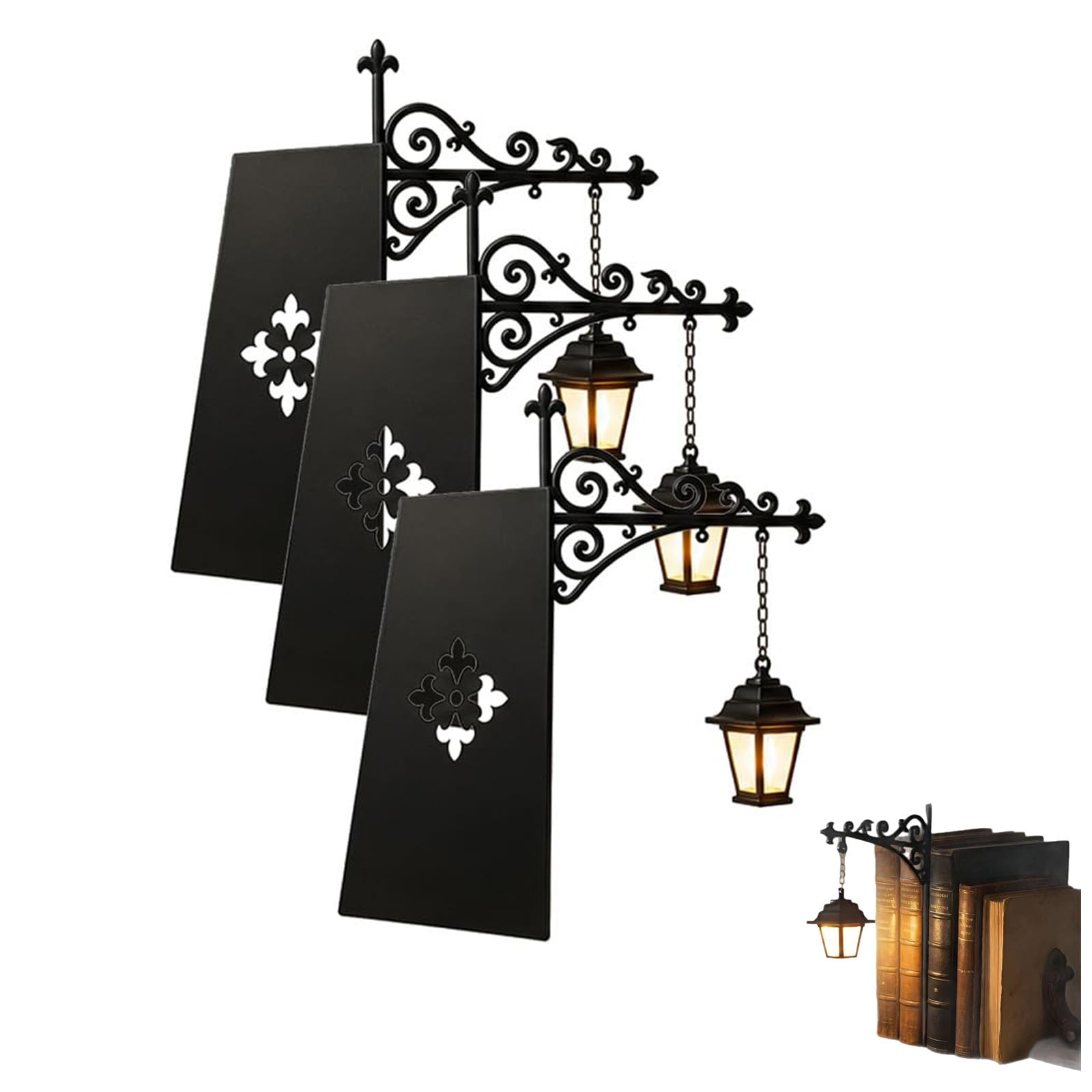 Library Lantern – Decorative Bookshelf Lighting, Vintage Reading Nook LED Nightlight, Portable Shelf Lamp with Warm Glow, Home Desk Hanging Ornament, Gift for Book Lovers (3pcs)
