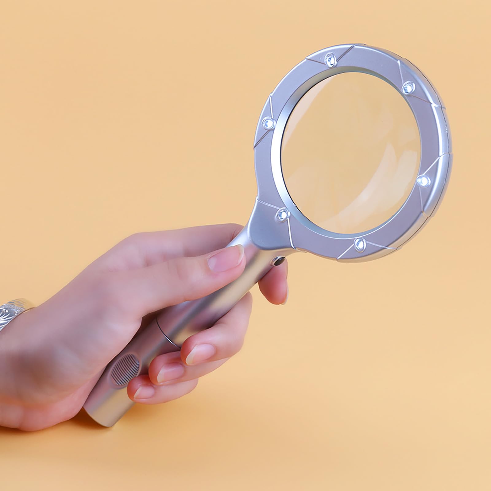 Lupa con luz, Lupa de Mano 4X con luz de 6 LED, Lupa iluminada para Lectura, inspección, Monedas, exploración de Regalos de Pasatiempos para niños Beauty Comes