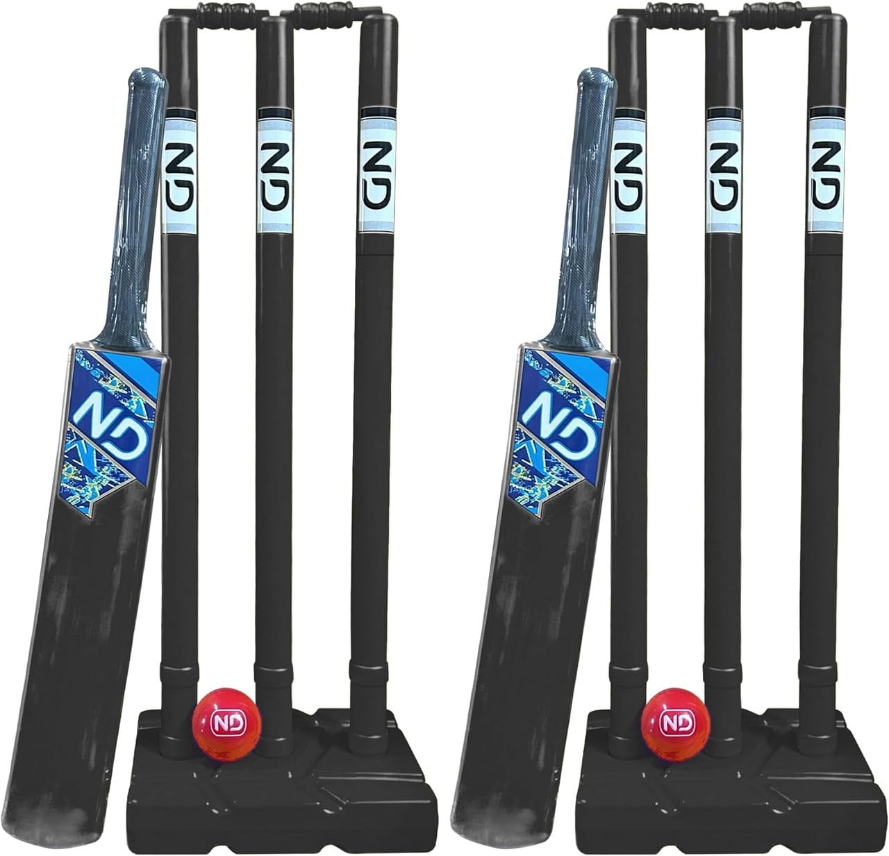 ND Sports Cricket Set, Plastic Cricket Bat, 3 Cricket Stumps with Base & Cricket Ball | Lightweight Durable Cricket Kit for Indoor & Outdoor Garden Games