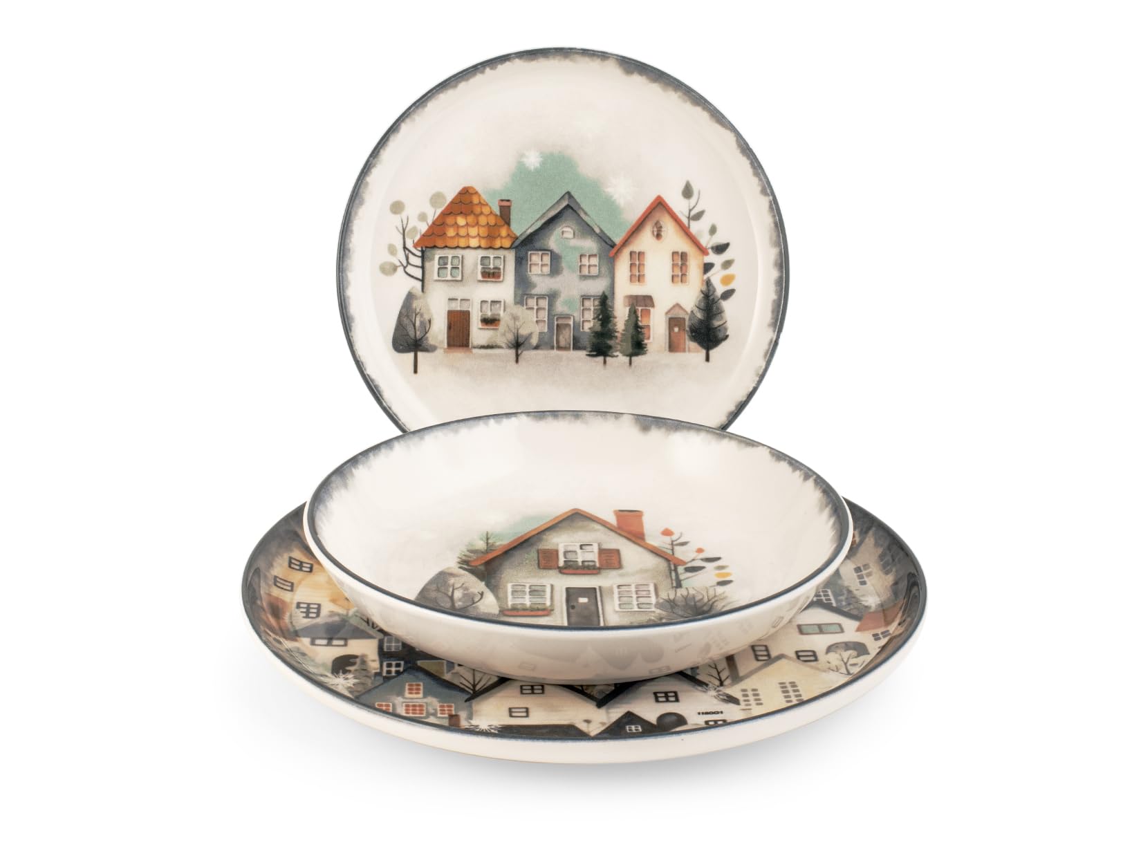 WeHome - Set Piatti Ceramica Rita 6 Persone 18 Pezzi Colorati Moderni 3 Misure Lavavetri Microonde (Khaki