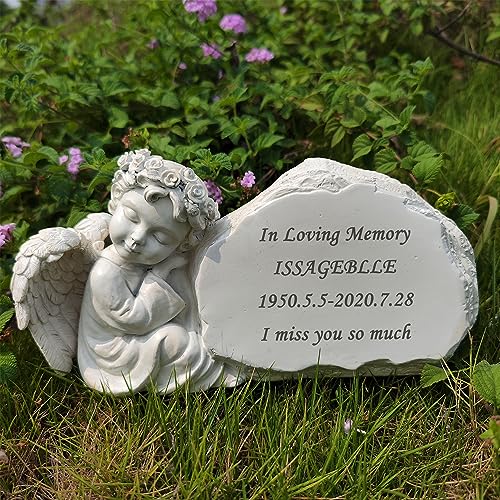 Generisch Personalisierte Gedenkgarten Engel Steine graviert mit jeder Nachricht für benutzerdefinierte Grabsteine Friedhof Marker Memorial Geschenke Symapthy Geschenke im Freien
