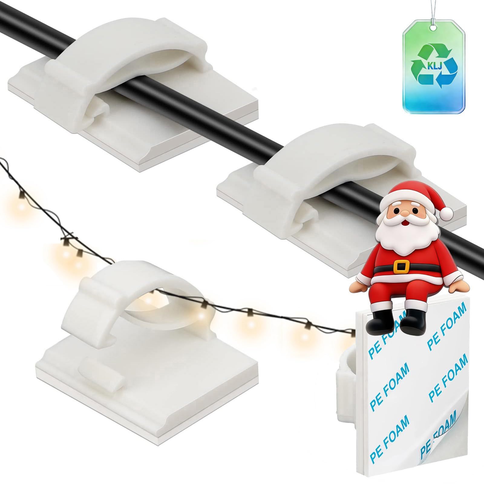 KLJ kabelhalter  selbstklebend Schwarz,50 Pack kabelmanagement  mini kleine Lichterkette Befestigung Fenster Indoor and Outdoor klebehaken kabelclips selbstklebend Halterung