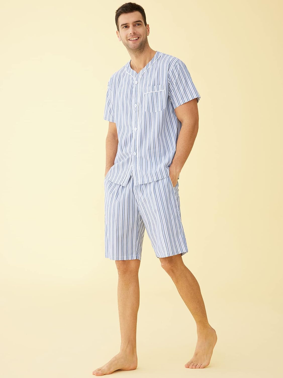 Latuza Men's Summer Cotton Pajamas Shorts Set - Image 4